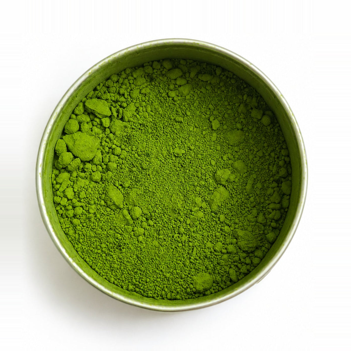 Ujihikari matcha powder seen from above — a deep, saturated green