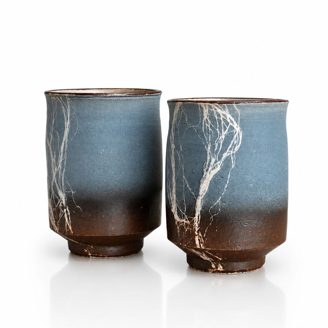 Kobayashi Atsumi Winter Branch Yunomi Pair – Signed Wooden Box