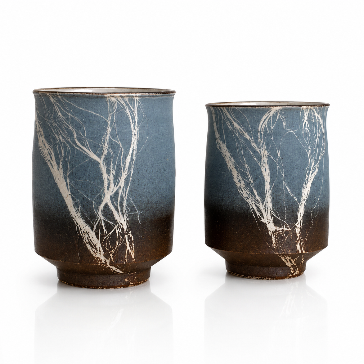 Kobayashi Atsumi Winter Branch Yunomi Pair – Signed Wooden Box