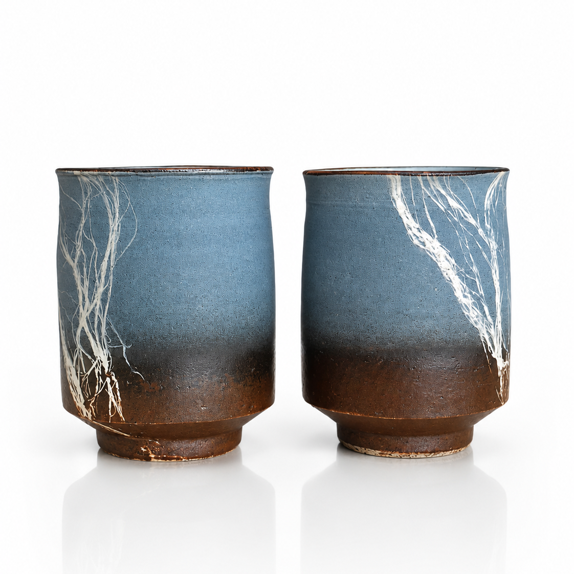 Kobayashi Atsumi Winter Branch Yunomi Pair – Signed Wooden Box