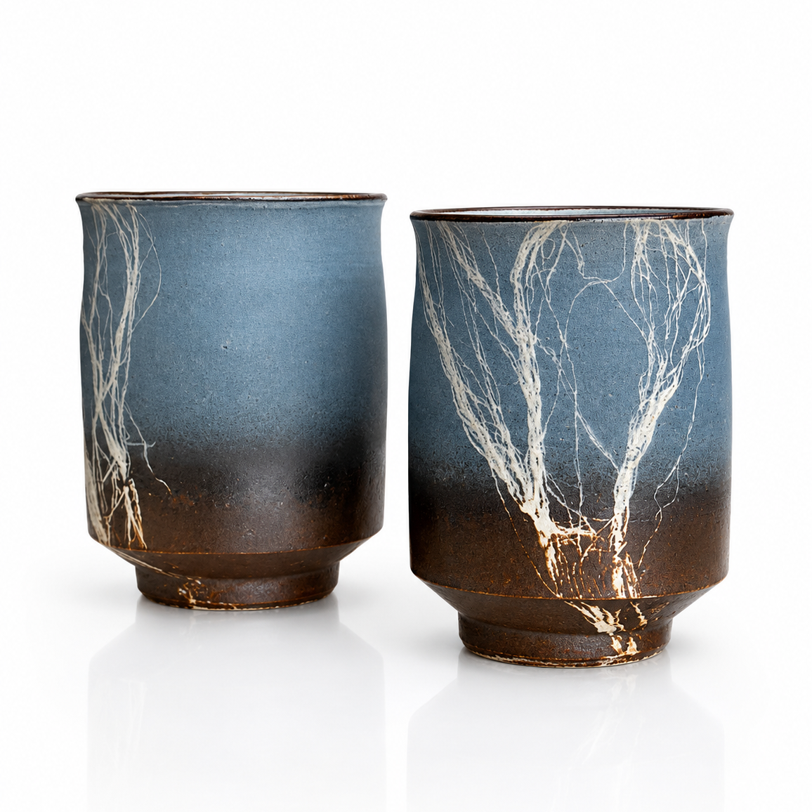 Kobayashi Atsumi Winter Branch Yunomi Pair – Signed Wooden Box