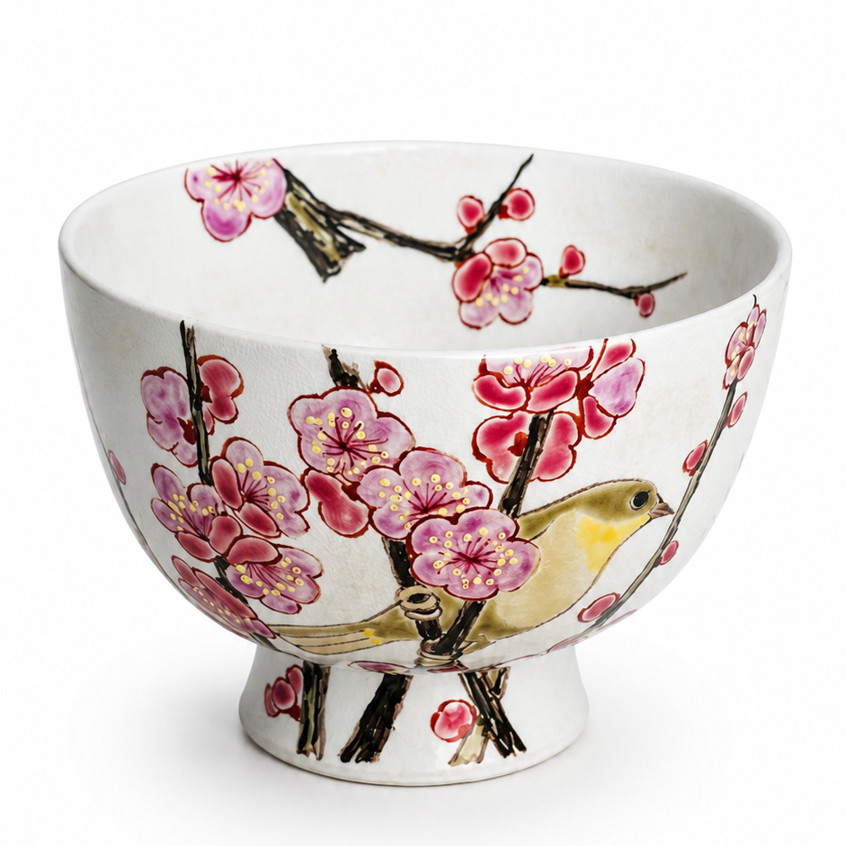 Kyoto Ume Tori (Plum Blossom Songbird) Matcha Bowl