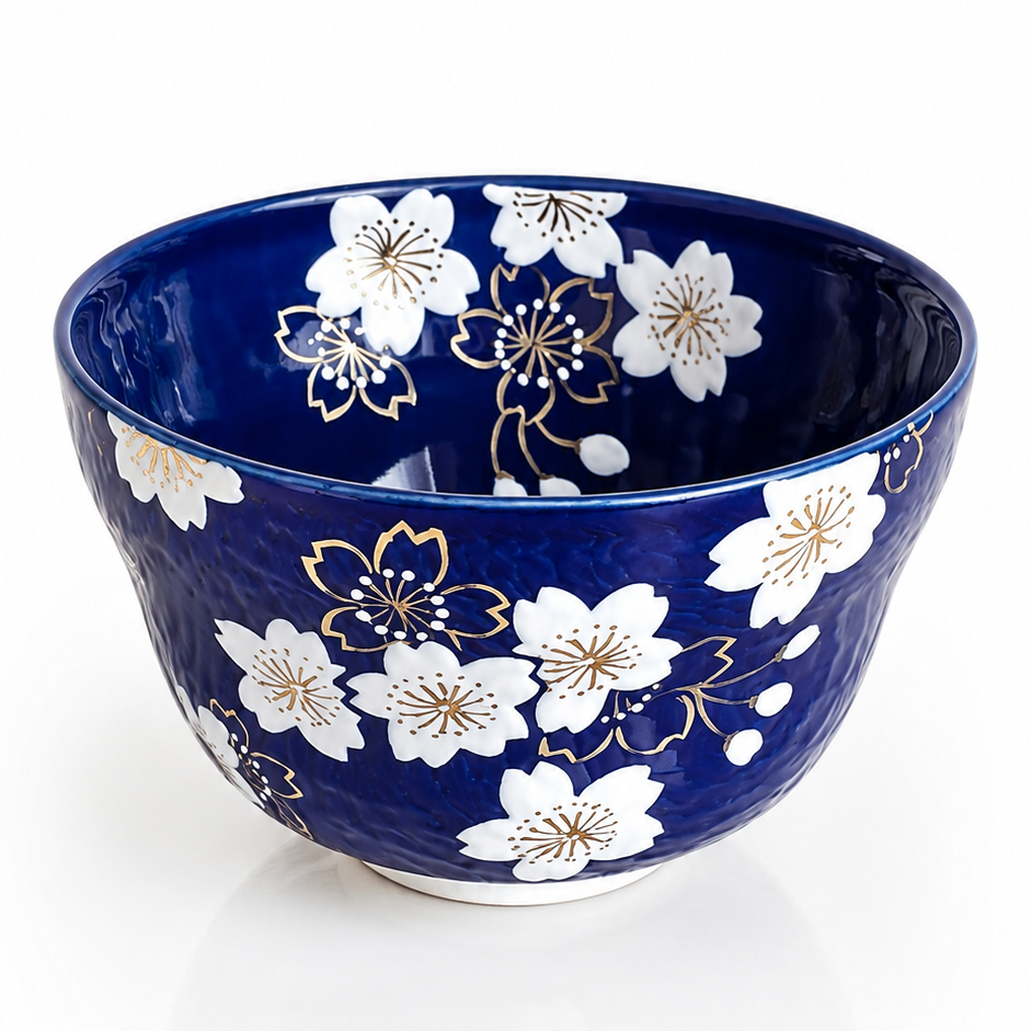 Japanese ceramic tea bowl with gold accents