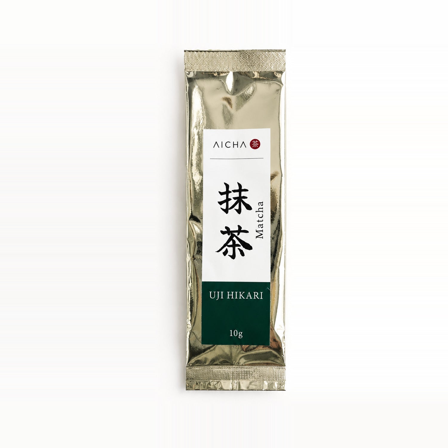 Front of the AiCha Uji Hikari 10 g matcha sachet