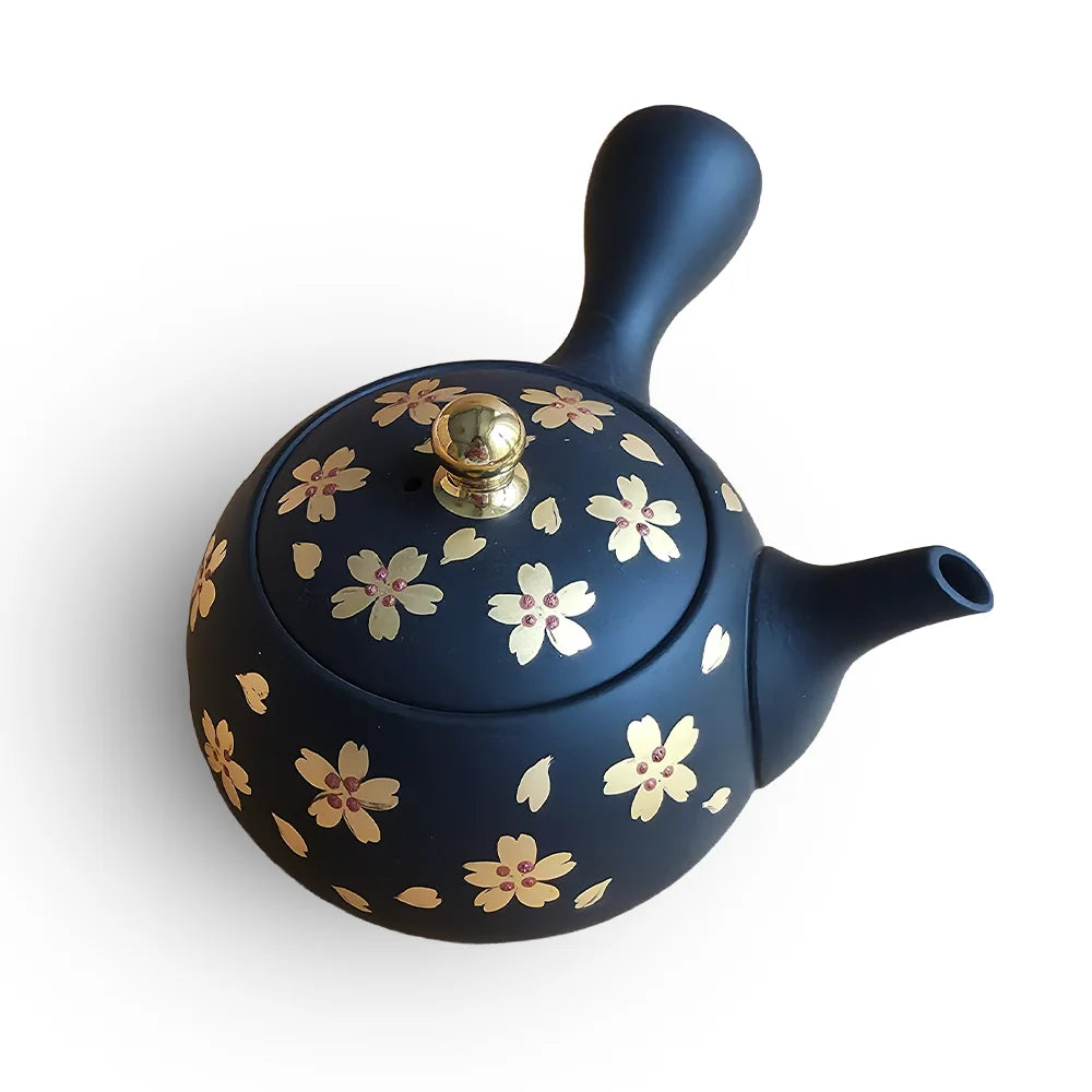Ceramesh Kyusu Shomei Black Gold Cherry Blossom