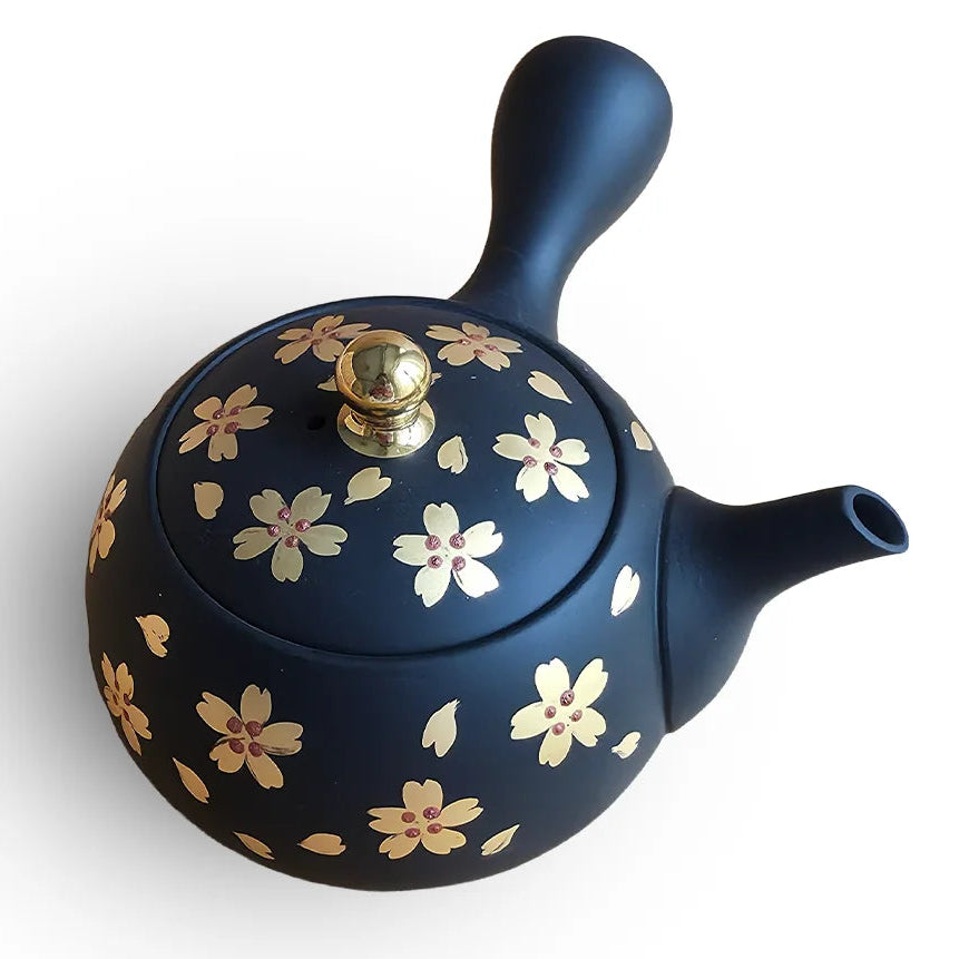 Ceramesh Kyusu Shomei Black Gold Cherry Blossom
