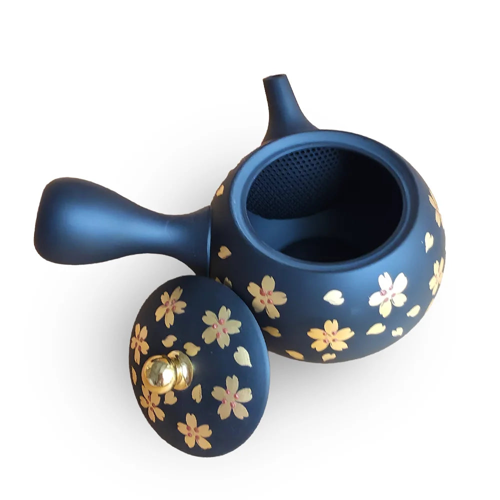 Ceramesh Kyusu Shomei Black Gold Cherry Blossom