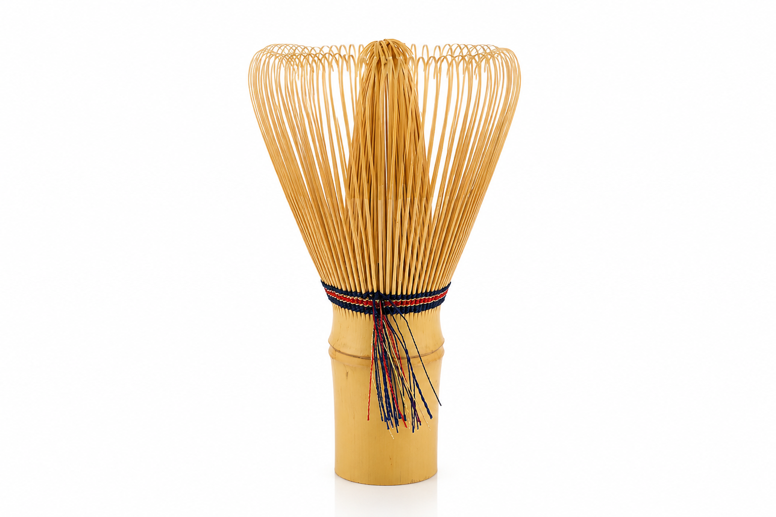 Chasen No. 117 — White Bamboo Matcha Whisk, Coloured Thread · Handmade in Nara