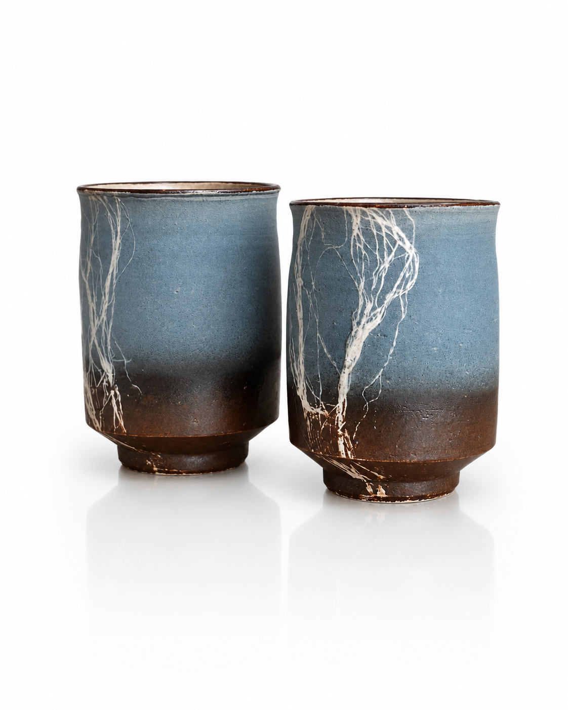 Kobayashi Atsumi Winter Branch Yunomi Pair – Signed Wooden Box