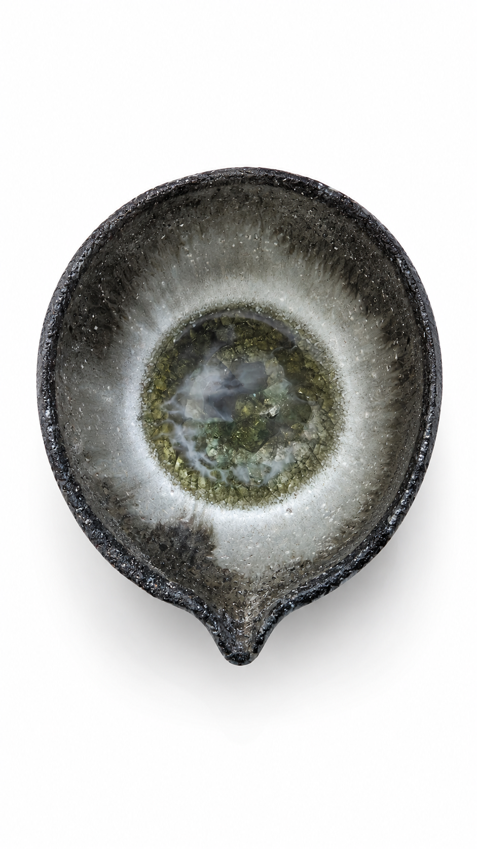 Hiroichi Ohara handmade Japanese ash crystal katakuchi bowl 
