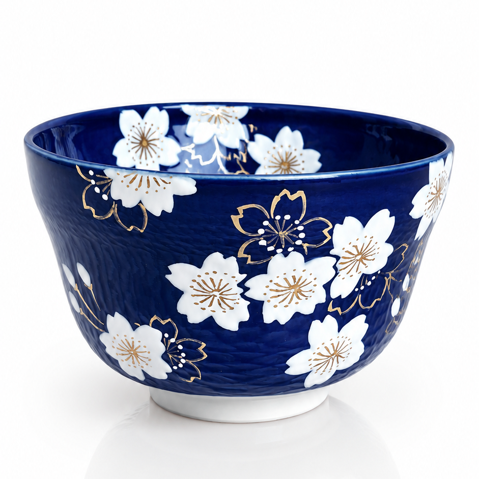 Kyoto Midnight Sakura Chawan handcrafted Japanese matcha bowl with cherry blossom design