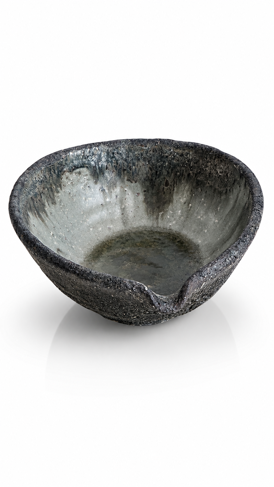 Japanese ceramic pouring bowl with crystalline glaze interior