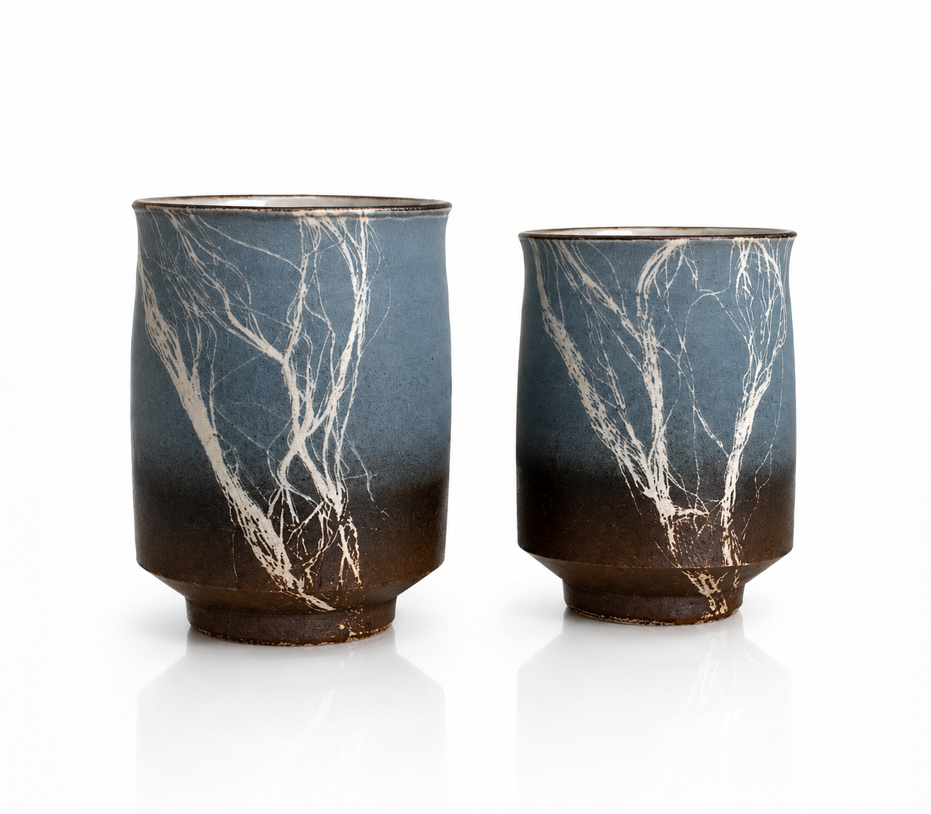 Kobayashi Atsumi Winter Branch Yunomi Pair – Signed Wooden Box