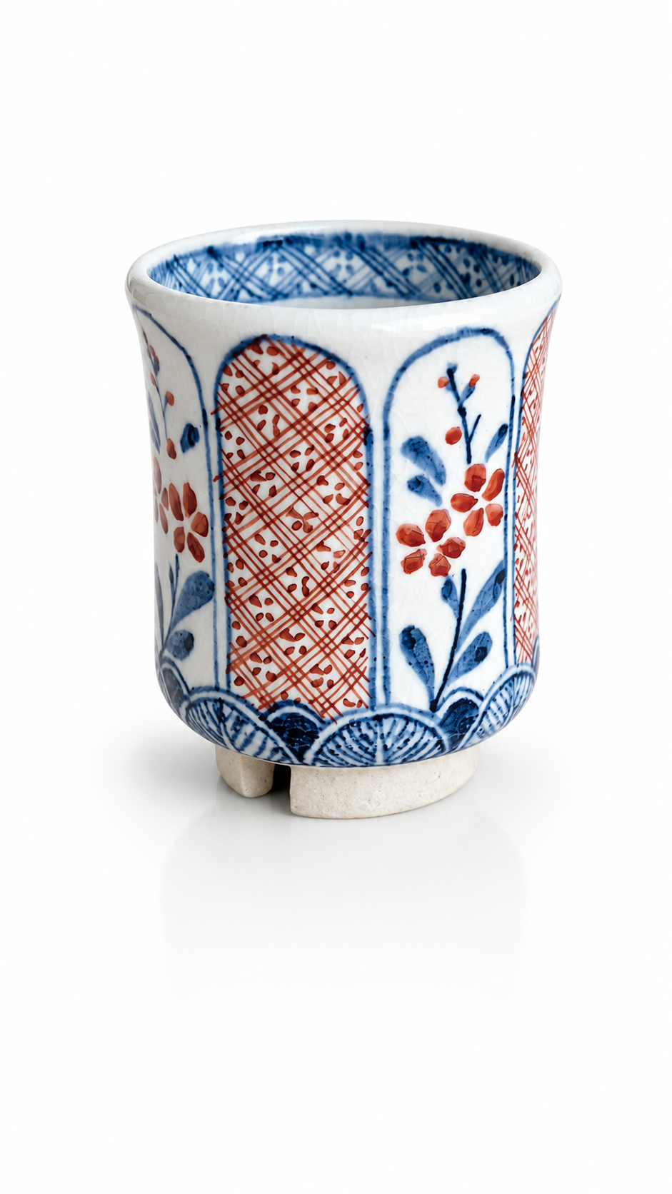 Handcrafted Japanese Akae floral yunomi tea cup