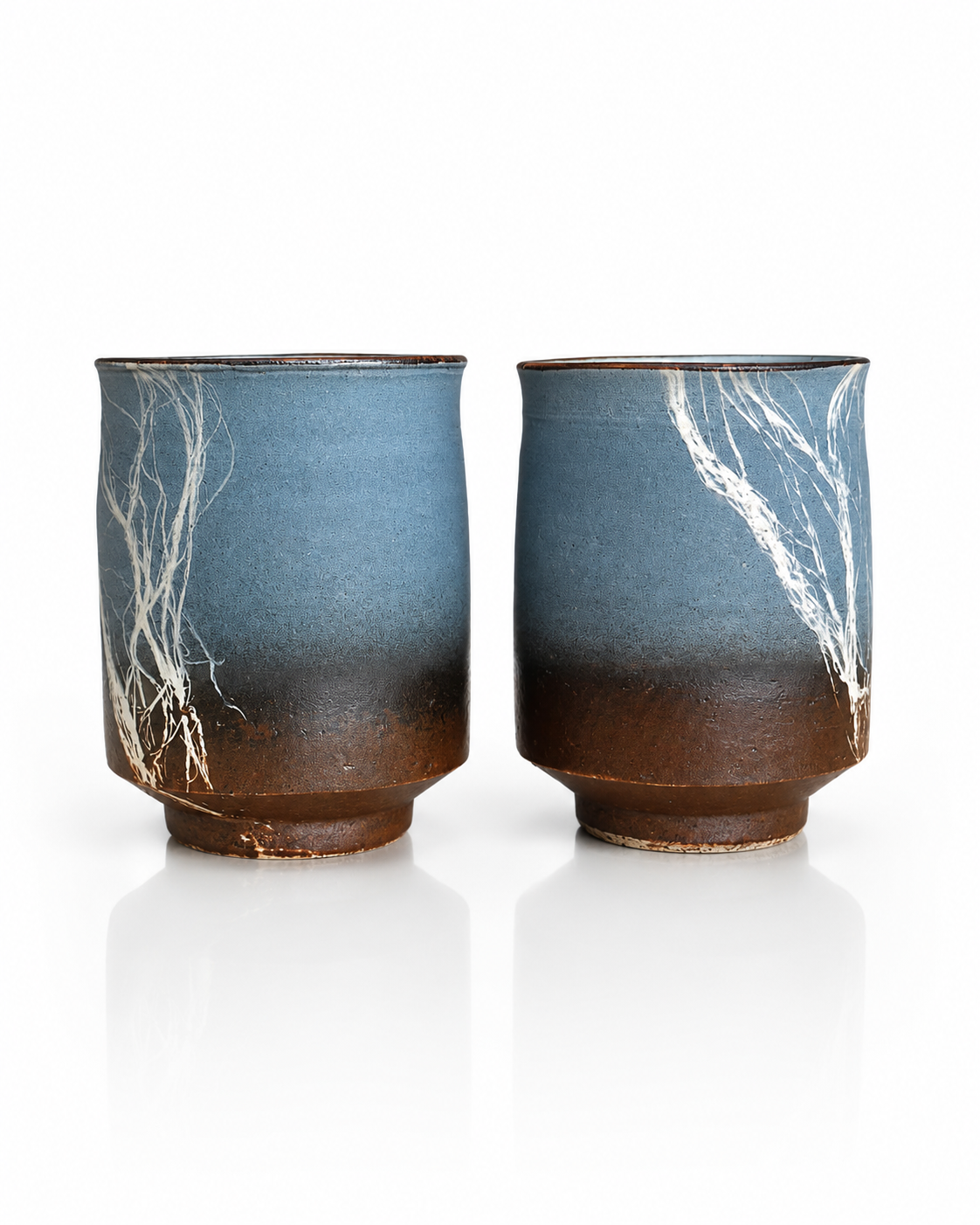 Kobayashi Atsumi Winter Branch Yunomi Pair – Signed Wooden Box
