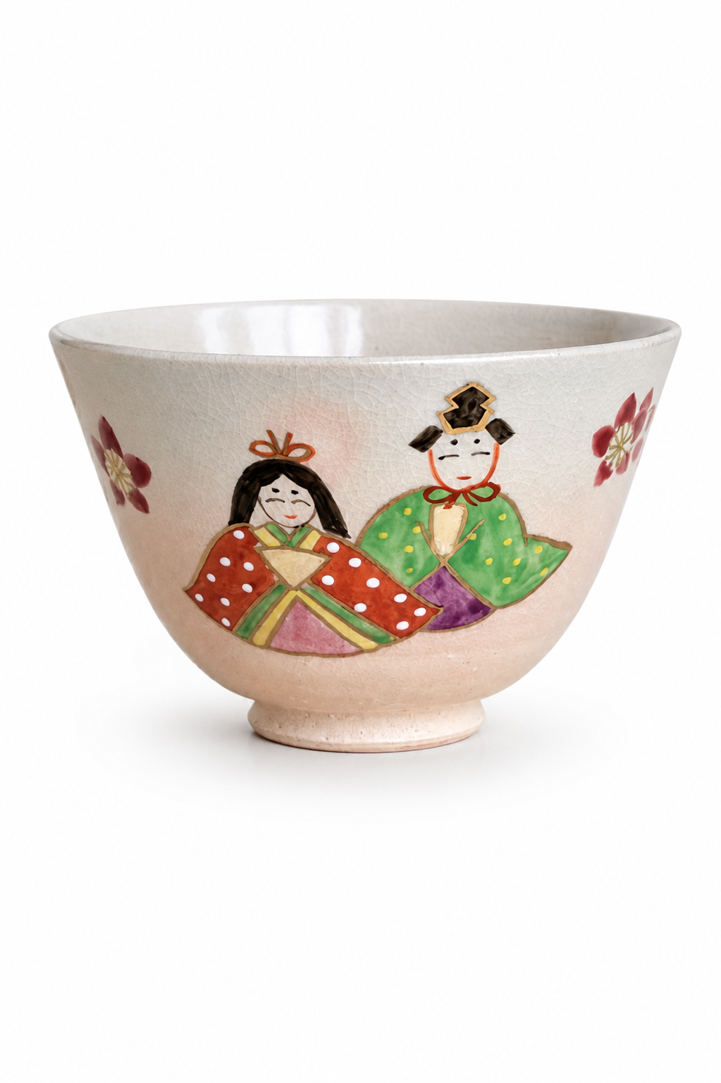 Kyoto Hina Chawan handmade Japanese matcha bowl featuring hand-painted Hina Matsuri emperor and empress design