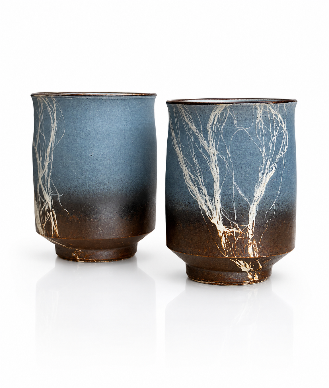 Kobayashi Atsumi Winter Branch Yunomi Pair – Signed Wooden Box