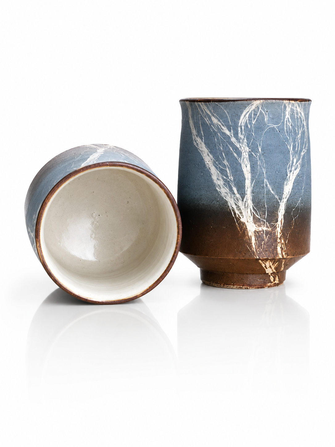 Kobayashi Atsumi Winter Branch Yunomi Pair – Signed Wooden Box