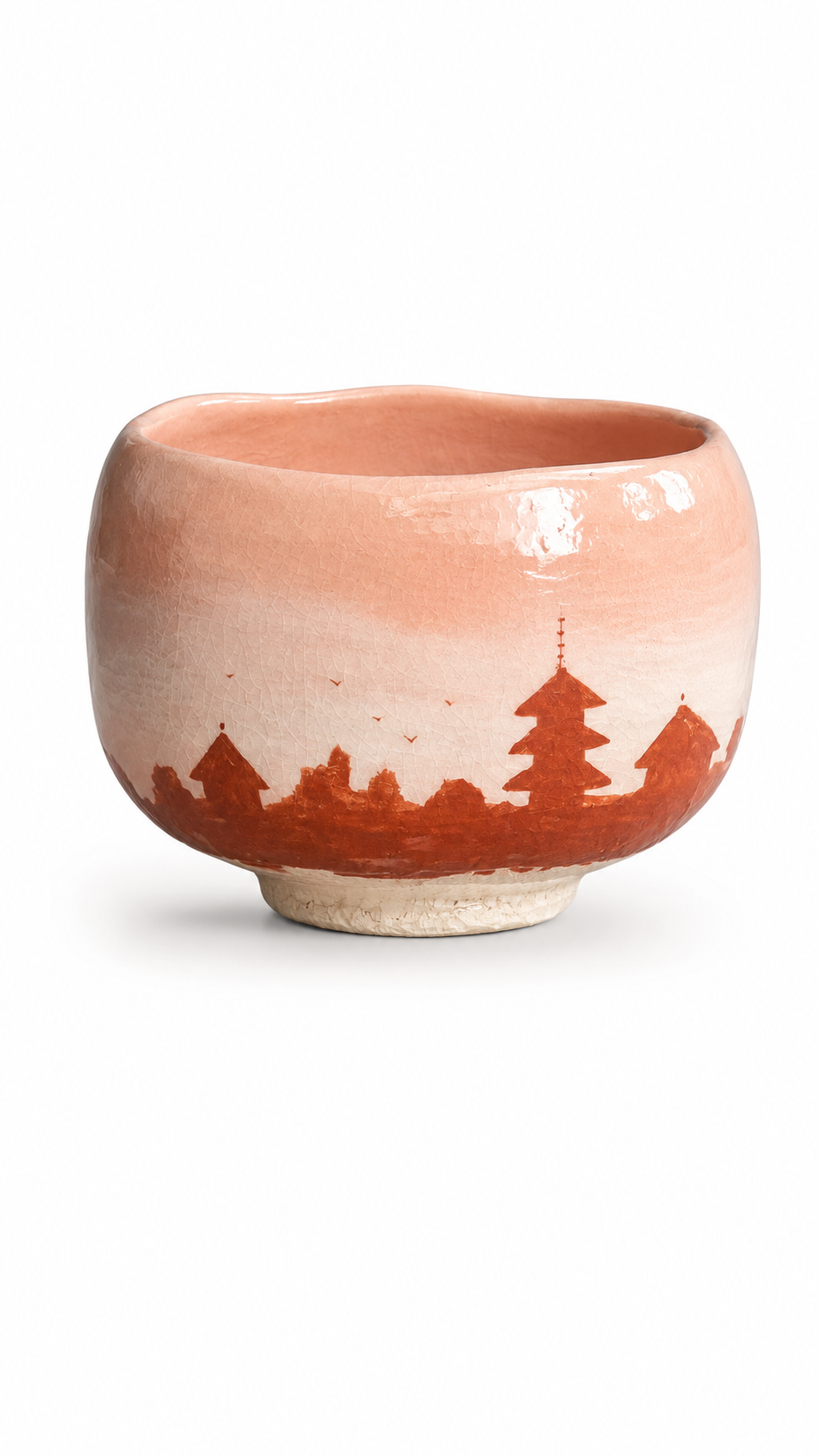 Kyoto Sunset Pagoda Chawan handcrafted Japanese matcha bowl with Kyoto skyline and pagoda artwork