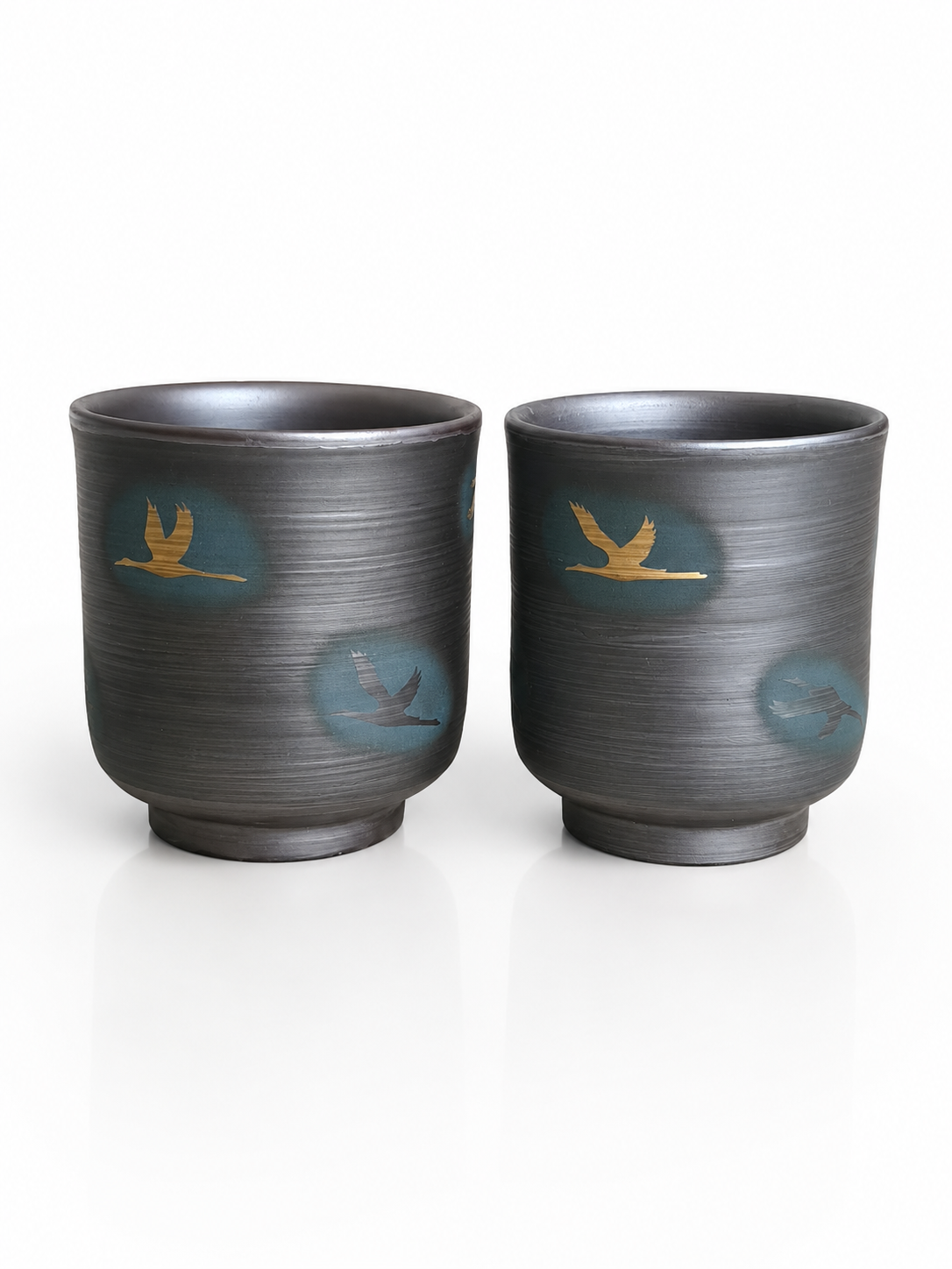 Golden Crane Yunomi Pair – Artisan Japanese Tea Cups