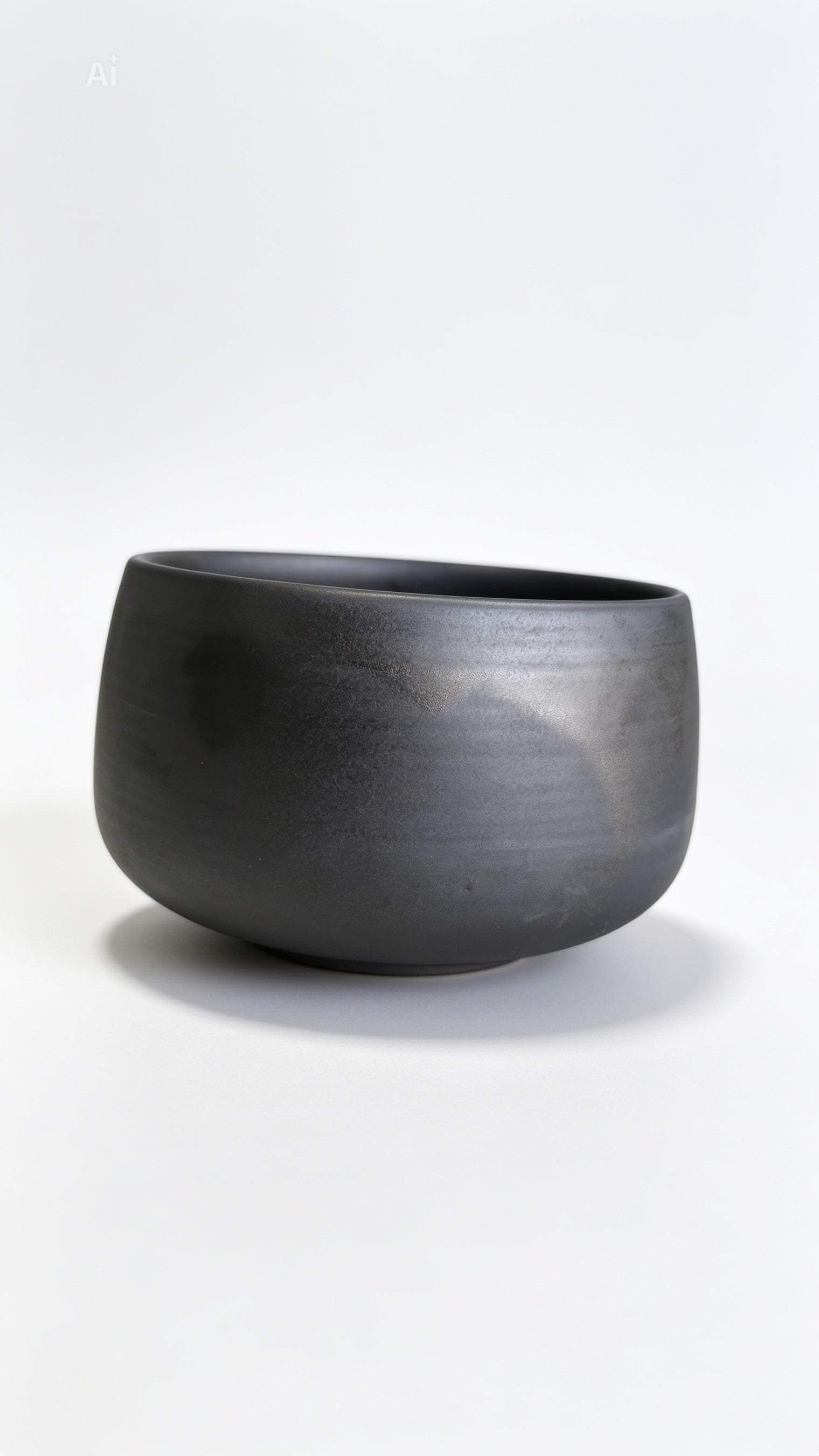 Handmade Japanese ceramic matcha bowl in charcoal black finish