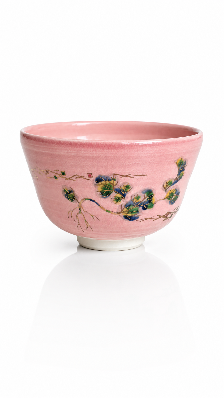 Hand-painted Japanese matcha bowl with maple leaf design